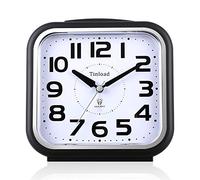 14 cm Quiet Analogue Alarm Clock without Ticking, Gentle Wake-up Beeps, Increase Volume, Battery Operated Snooze and Light Functions, Easy Adjustment (Black)