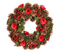 14" Decorated Red Rose & Pine Cone Artificial Winter Wreath (BJ92)