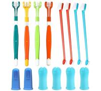 14 Dog Toothbrush Set: 6 Finger Cots Dog Dental Care & 4 Triple Heads Dog Toothbrushes for Dogs & 4 Pieces 360º Silicone Long Handle Toothbrush for Pets Cats Dogs