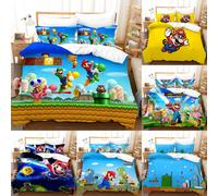 (#14, Double 200cm×200cm) Super Mario Bedding Set 3PCS Duvet/Quilt Cover Pillowcase Single Double KingGIFT