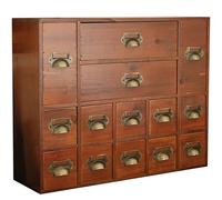 14-Drawer Apothecary Cabinet - Index Card Organizer - Miniature Chest of Drawers - Brass Handle Organizer - Kids' Arts and Crafts Storage - Wooden Desktop Drawer Organizer