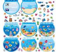 14 Fish Tanks & 268 Stickers, Ocean-Themed DIY Activity for Kids, Detailed Introduction of Sea Creatures Plus Unique Marine Animal Sticker, Make Your Own Fish Bowl Craftwork for Boys & Girls