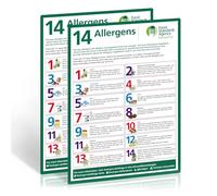 14 Food Allergens Poster 2 Pack - A4 Self-Adhesive Vinyl Sign (297x210mm), Waterproof Oil-Resistant UV Printed, FSA Compliant Allergy Awareness Notice for Kitchens, Restaurants & Takeaways