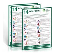 14 Food Allergens Poster 3 Pack - A4 Self-Adhesive Vinyl Sign (297x210mm), Waterproof Oil-Resistant UV Printed, FSA Compliant Allergy Awareness Notice for Kitchens, Restaurants & Takeaways