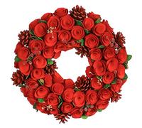 14" Front Door Winter Wreath Pine Cone/Red Rose Flower Wreath Christmas Garland Decoration (CR38)