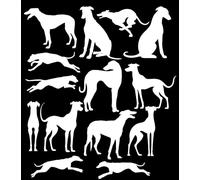 14 Greyhound Fun Waterproof Sticker Pack Vinyl Decal - Use on Car Bumpers, Laptops, Water Bottles, Scrabooking, Party Bags, Gift for Dog Lover (White, 13cm (5.1") Long)