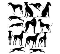 14 Greyhound Fun Waterproof Sticker Pack Vinyl Decal - Use on Car Bumpers, Laptops, Water Bottles, Scrabooking, Party Bags, Gift for Dog Lover (Black, 13cm (5.1") Long)
