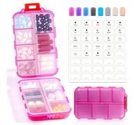 14 Grids Pill Organizer Box with 40 White Labels - Travel Medicine Case Kit - Pocket Daily Weekly Pharmacy Container - 7 Day, 2 Times a Day Vitamin Supplement Medication Holder Dispenser- Clear Pink