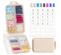 14 Grids Pill Organizer Box with 40 White Labels - Travel Medicine Case Kit - Pocket Daily Weekly Pharmacy Container - 7 Day, 2 Times a Day Vitamin Supplement Medication Holder Dispenser - Khaki