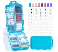 14 Grids Pill Organizer Box with 40 White Labels - Travel Medicine Case Kit - Pocket Daily Weekly Pharmacy Container - 7 Day, 2 Times a Day Vitamin Supplement Medication Holder Dispenser - Blue