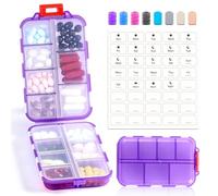 14 Grids Pill Organizer Box with 40 White Labels - Travel Medicine Case Kit - Pocket Daily Weekly Pharmacy Container - 7 Day, 2 Times a Day Vitamin Supplement Medication Holder Dispenser- Clear Purple