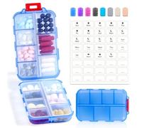 14 Grids Pill Organizer Box with 40 White Labels - Travel Medicine Case Kit - Pocket Daily Weekly Pharmacy Container - 7 Day, 2 Times a Day Vitamin Supplement Medication Holder Dispenser - Clear Blue