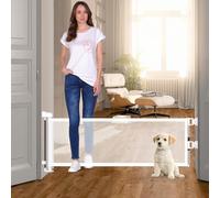 14" H Dog Gate - Puppy and Small Dog Gates, Retractable Mesh Step Over Pet Fence, Expands Up to 59" Indoor/Outdoor, Perfect for Doorways & Stairs