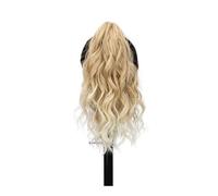 14" Highlight Ponytail Extension Wavy Curly Thick Clip in Hair Soft Natural Looking Synthetic for Women Light Brown with Blonde for Daily Use(Light Blonde)