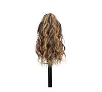 14" Highlight Ponytail Extension Wavy Curly Thick Clip in Hair Soft Natural Looking Synthetic for Women Light Brown with Blonde Hair Extension for Daily Use(Dack Brown)