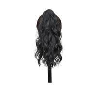 14" Highlight Ponytail Extension Wavy Curly Thick Clip in Hair Soft Natural Looking Synthetic for Women Light Brown with Blonde for Daily Use(Black)
