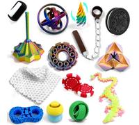 14-in-1 3D Printed Fidget Set for Adults - Sensory Anxiety Relief with Clicker, Articulated Dragon, Impossible Pyramid, Gyro Spinner, Poker Chips, Stress Relief Gifts for Men Women
