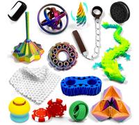 14-in-1 3D Printed Fidget Toys Set for Adults - Sensory Anxiety Relief Toys with Clicker, Articulated Dragon, Impossible Pyramid, Gyro Spinner, Poker Chips, Stress Relief Gifts for Men Women