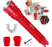 14-in-1 Multifunctional Faucet and Sink Wrench - with Labor-Saving Features, Precision Slotting for Tight Spaces - Ideal Plumbing Tool for Kitchens, Bathrooms, Toilets, and Sinks (14 in 1 red)