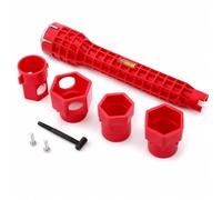 14 in 1 Sink Basin Wrench Installer Tool, Red 24.5cm Plumbing Repair Multi Tool for Kitchen & Bathroom, Faucet Tap Nut Pipe Spanner with Additional Bits