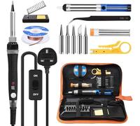 14 in 1 Soldering Iron Kit, 60W Welding Tools with Adjustable Temp 200-450°C and ON/Off Switch, Desoldering Pump, Solder Wire, Wire Stripper Cutter, Stand, Tool Case, Tweezers
