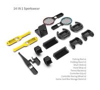 14 In 1 Sport Accessories Compatible for NS Switch, Gaming Sets with Fishing Rod Tennis Rackets Drum Sticks Racing Wheels Controller Handle Grip Storage Box Games Kits Sport Family Party Pack