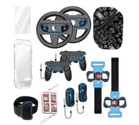 14-in-1 Sports Set Steering Wheel + Handle + Wrist Strap + Mouse + Crystal Case Tempered Glass Screen Protector Set Compatible with for Switch 2