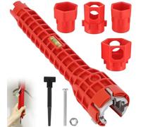 14 in 1 Tap Spanner for Tight Space, Faucet Wrench with 4 Sockets, Anti-Slip Sink Installer Tool, Plumbing Repair Tools, Multi-Functional Pipe Installation for Toilet, Basin, Kitchen, Bathroom (Red)