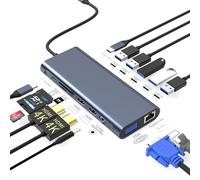 14 in 1 USB C Docking Station Dual Monitor, Laptop Docking Station Triple Display, 2 HDMI, VGA, Ethernet, 6 USB C/A Ports, 100W PD, SD/TF, Mic/Audio, Compatible for MacBook, Dell, Lenovo, Surfacee