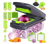 14 in 1 Vegetable Chopper, Multifunctional Slicer Dicer Kitchen Manual Julienne Grater Cutter for Onion, Garlic, Carrot, Potato, Tomato, Fruit, Salad (Green)