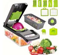 14-in-1 Vegetable Chopper with Container | Multi-Functional Mandoline Vegetable Slicer, Dicer & Food Slicer | BPA-Free Onion Chopper with Stainless Steel Blades & Non-Slip Base