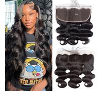 14 Inch 13x6 Lace Frontal Body Wave HD Transparent Frontal Ear to Ear 13x6 Lace Frontal Closure With Baby Hair Free Part 100% Virgin Human Hair Closure Natural Hairline 150% Density