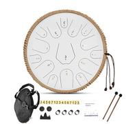 14 Inch 15 Notes Steel Tongue Drum, Hand Pan Drum with Drum Mallets Carry Bag, C Major Professional Ethereal Music Drums for Kids Beginner, Hand Drum Percussion Instruments White