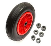 14" Inch 3.50-8 Wheel & PU Solid Tyre Wheelbarrow Red Includes Reducer Bushes 35mm / 20mm (3/4") / 16mm / 13mm (1/2") Bore Cart