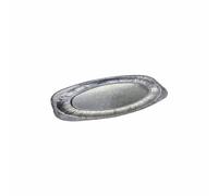 14" INCH Aluminium Small Oval Platters Reusable Embossed Silver Foil Trays Food Serving Platter Lightweight Oven & Freezer Safe Catering Dishes Ideal For Buffet BBQ, Wedding, Birthday - (Pack Of 10)