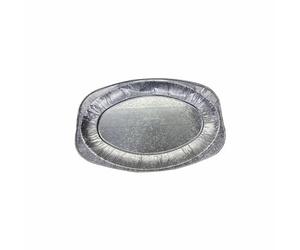 14" Inch Aluminum Foil Platters Rectangular-Oval Disposable Silver Embossed Foils Trays for Storing Prepping Parties Buffets Catering Food Reusable Foil Trays Freezer/Microwave/Oven Safe (Pack of 100)