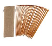 14 Inch Bamboo Knitting Needles Set, BENBO 18 Pairs Single Pointed Knitting Needle Straight Wooden Needles for Beginners Long Wood Knitting Needles with Storage Bag and Stitch Markers (36 Pieces)