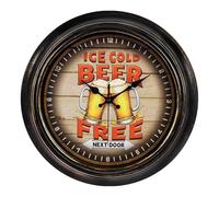 14-Inch Bar Buddy Home Bar Clock | Retro Vintage Wall Hanging | Toughened Glass Cover | Battery Operated | Man Cave & Gift Idea for Men | ICE COLD BEER