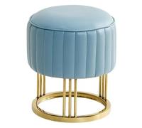 14-Inch Blue Leather Stool - Stylish Round Footrest for Entryway Living Room Bedroom Office - Versatile Cushioned Makeup Chair