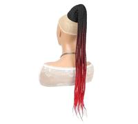 14 Inch Boho Braids Pre-Looped Synthetic Crochet Hair for Black Women,Drawstring Ponytail Extension for Daily Use(1B-BUG-RED)