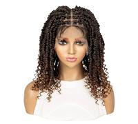 14 Inch Brinbea HD Lace Front Knotless Short Wigs for Women,Bob Box Braid Hair Synthetic Braided Wig Fluffy and Natural(1B-30)