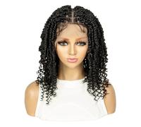 14 Inch Brinbea HD Lace Front Knotless Short Wigs for Women,Bob Box Braid Hair Synthetic Braided Wig(Black)