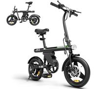 14 inch Electric Bike for Adults Teens, Portable Folding Commute Electric Bicycle, PAS 60KM Max Range, 281WH Built-in Battery, Integrated Headlight, Rear Shock Absorber, Award Winning Design E-bike