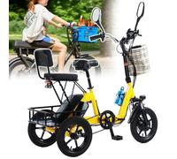 14 Inch Foldable Electric Tricycle For Adults,48v/18.2ah Removable Battery,Front Rack + Large Rear, Cargo For Senior,Range 45-70km,3 Wheel Bike(Yellow)