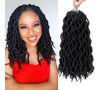 14 Inch Goddess Faux locs Crochet Hair 6 Packs/Lot Soft Gypsy Locs Wavy Crochet Braids Dreadlocks 3 Tone Curly Wavy Twist Braiding Hair Extensions African Roots Braid（#1B)