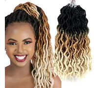 14 Inch Goddess Faux locs Crochet Hair 6 Packs/Lot Soft Gypsy Locs Wavy Crochet Braids Dreadlocks 3 Tone Curly Wavy Twist Braiding Hair Extensions African Roots Braid（1B/27/613)