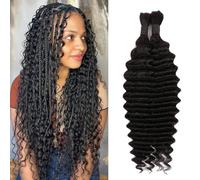 14 Inch Human Braiding Hair For Boho Braids Human Hair Extensions Wet And Wavy 10A Brazilian Curly Human Hair No Weft Micro Braids For Women (1B#, 14Inch 100g(50gx2Bundles))