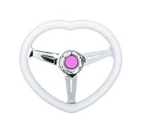 14 Inch JDM White Heart-Shaped Steering Wheel - Universal Deep Corn Design, Cute & Lovely for Girls, Non-Slip Grip, Aluminum Alloy Frame for Cars, Drift, Sim Racing(B)