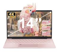 14 Inch Laptop, 16GB DDR4 RAM, 512GB NVMe SSD, N95 Processor up to 3.4GHz, 4K UHD IPS Display(3840x2160), Fingerprint Unlock, Backlit Keyboard, Lightweight 1.25kg, Rose Gold Notebook for Students Work