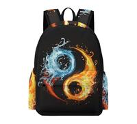 14 Inch Laptop Backpack Students Tai Chi Theme Back pack for Boys Girls School Years 5-9, Lightweight Durable Water And Fire Bookbag for Daily Travel School Season Gift